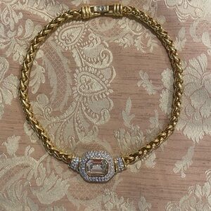Swarovski Gold Tone Necklace with Crystal Pendant. Retired, Rare, & Antique.